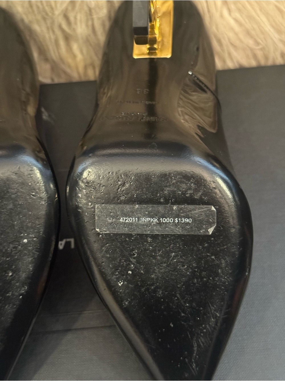 Saint Laurent Black Patent Opyum Logo Heel Pumps - Picture 7 of 7